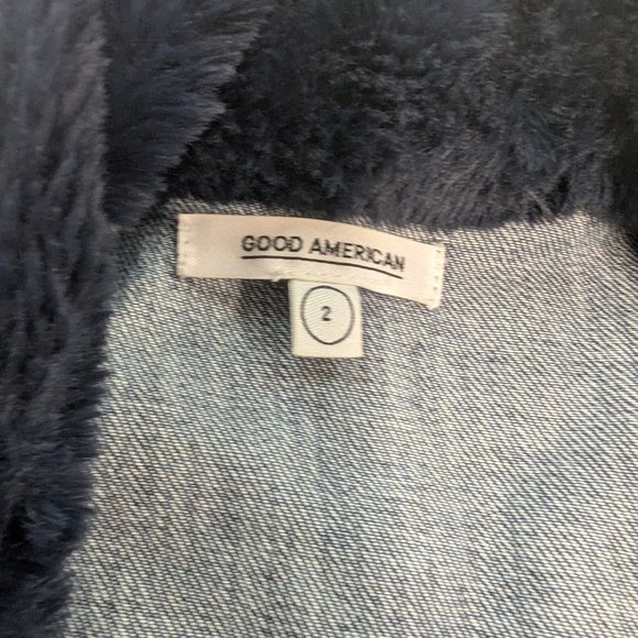 Good American Lux Faux Fur Lined Denim Jacket. - Picture 5 of 8
